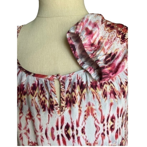 Kenar Boho Tribal print Pink Coral 3/4 Sleeve flowy lightweight blouse in Medium - Picture 6 of 10